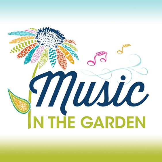 Music in the Garden Logo, flower with text.